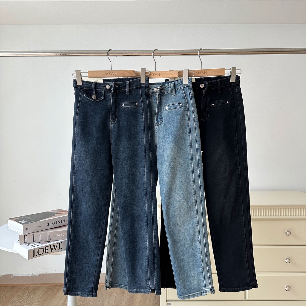 Quần jeans ống đứng myan chất denim co giãn cạp cao q112206
