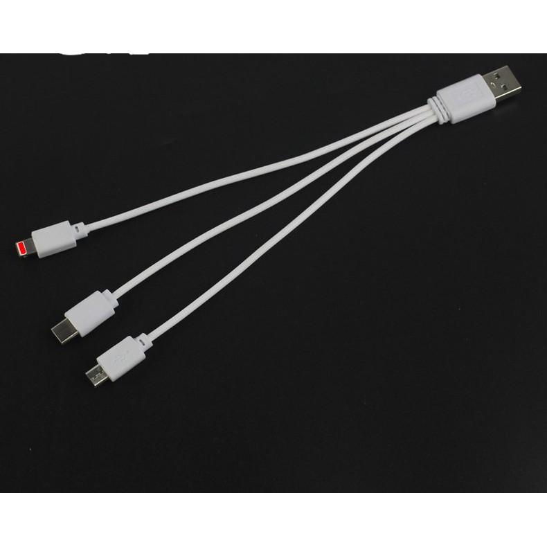 Cáp sạc 3 chân đa năng 20cm(Iphone, MicroUSB, TypeC 3in1)