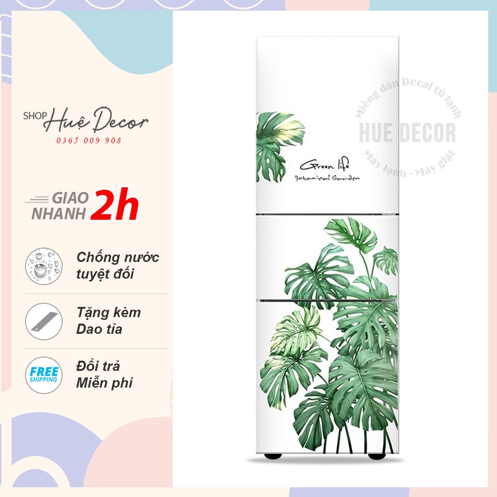 Miếng dán decal tủ lạnh lá cây nhiệt đới