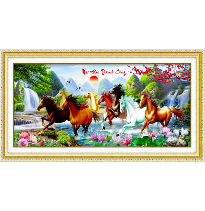 tranh thêu chữ thập mã đáo thành công