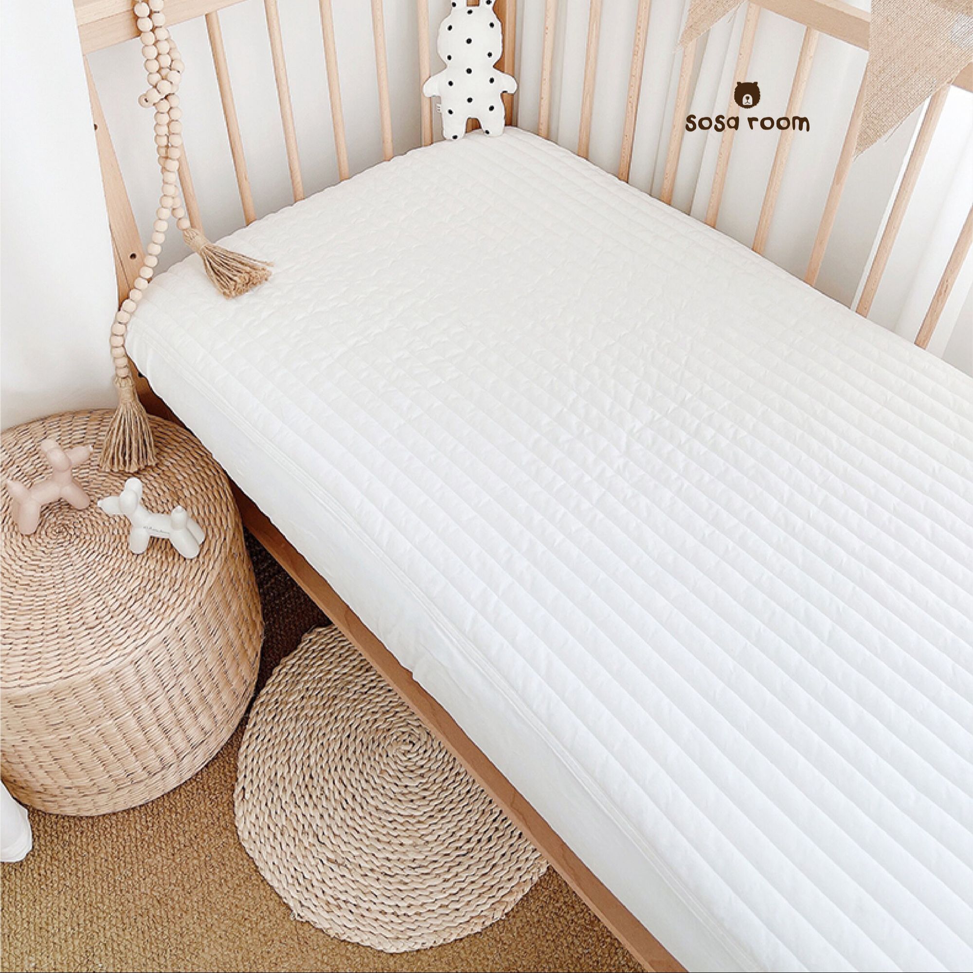 [2 mẫu] Ga bọc nệm dáng oval cho bé, drap bọc nệm cũi oval