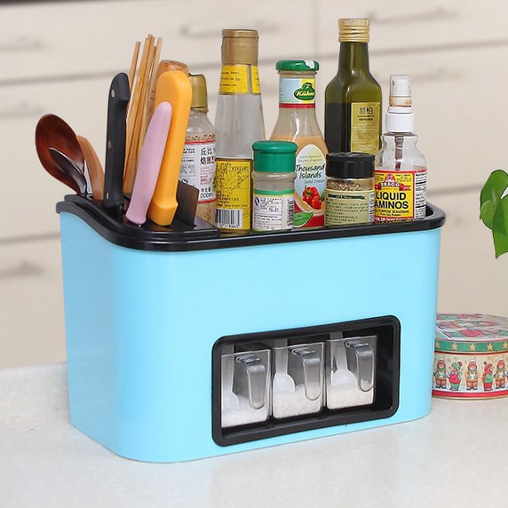 KỆ ĐỰNG GIA VỊ NHÀ BẾP 3 CỐC CÓ CHỖ ĐỂ DAO THỚT NHỰA VIỆT NHẬT No. 5758