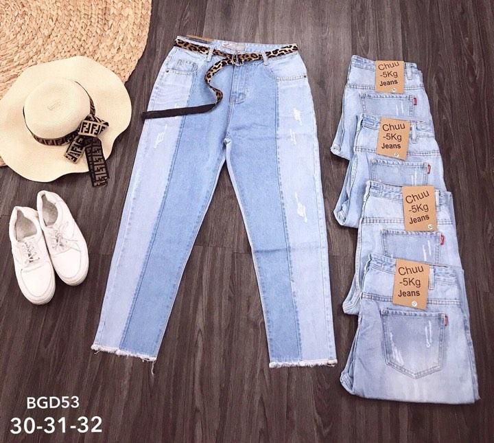 (Size lớn 31-35) Quần baggy jean rách đắp 2 màu cá tính lưng cao size đại