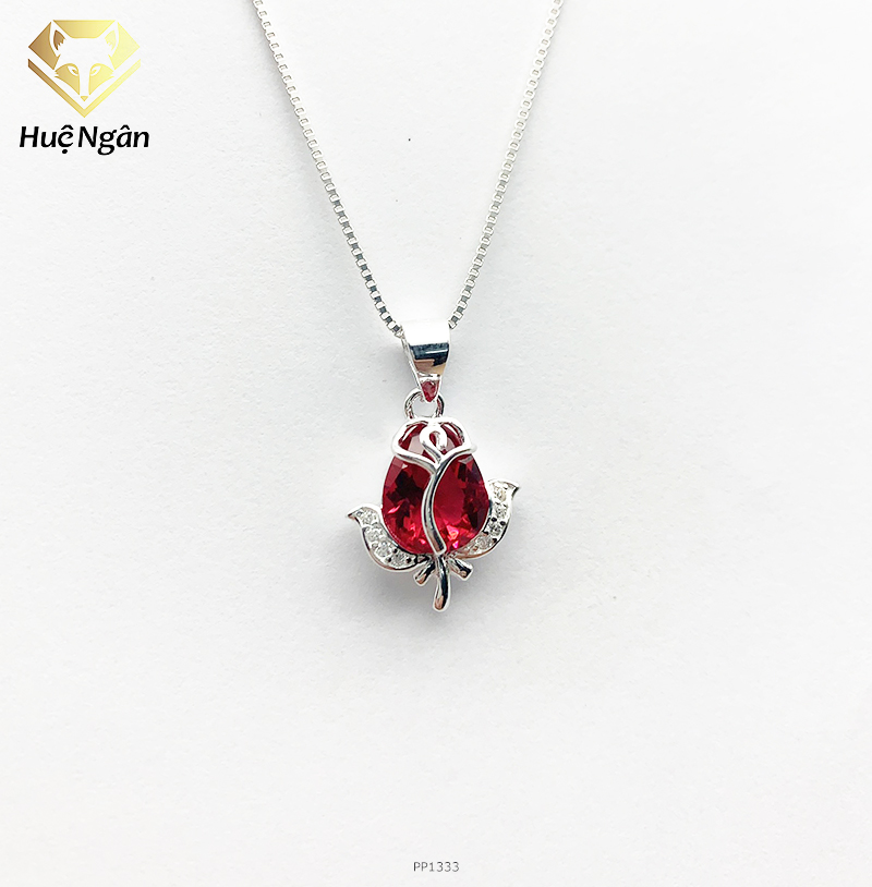 Mặt dây chuyền nữ trang sức bạc Ý S925 Bạc Xinh - Hoa hồng tình yêu PP1333MD