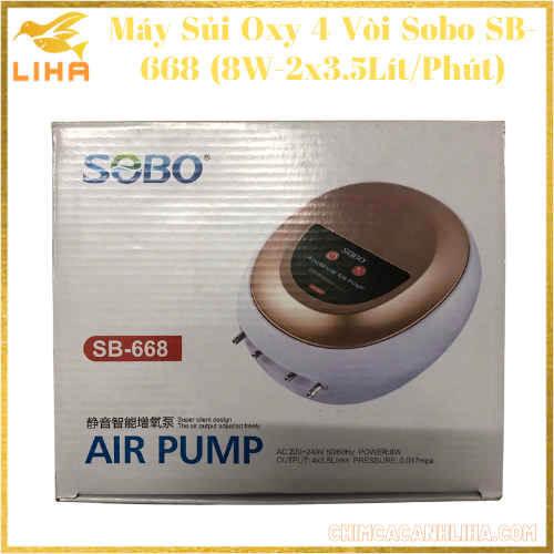 Máy Sủi Oxy 4 Vòi Siêu Êm Sobo SB-668 (8W - 4x3.5Lít/Phút)- Máy Oxy Không Ồn Cho Hồ Cá