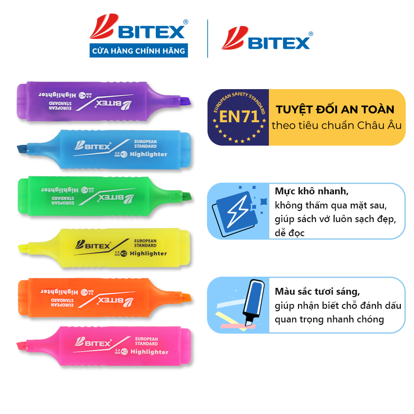 Bút dạ quang highlight Bitex HL04 nhiều màu