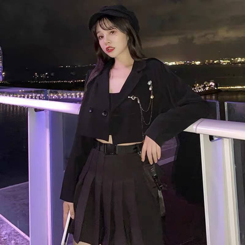 Áo Khoác Vest Lửng Tag Dây Xích (ĐEN)