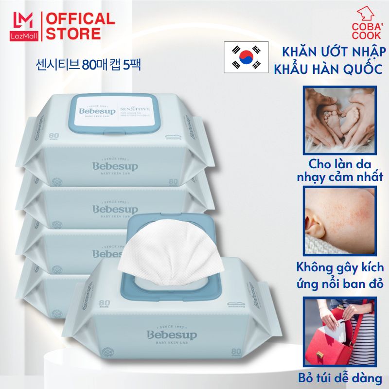 Combo 5 gói khăn giấy ướt đa năng cho bé sơ sinh- Sensitive80
