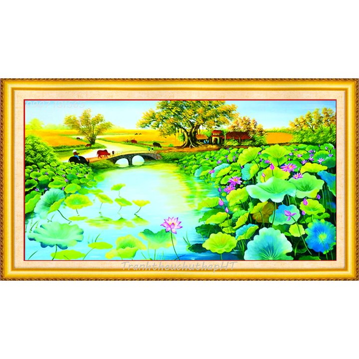 Tranh đính đá đầm sen VS128, VS129: 160*90cm - tự đính