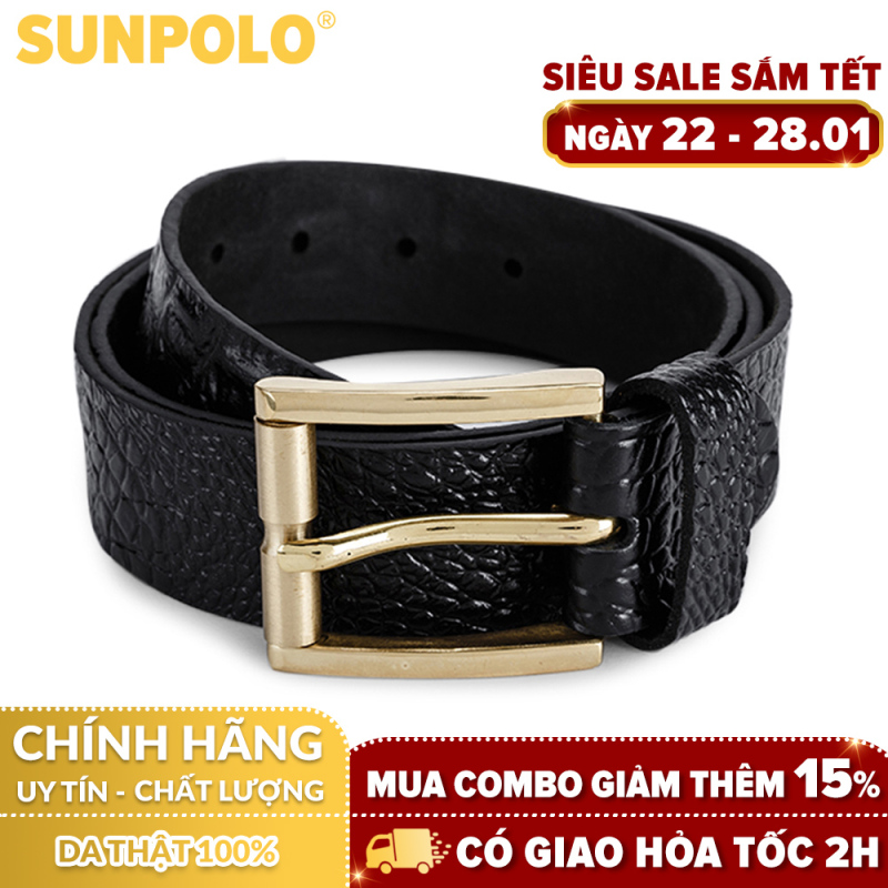 Thắt Lưng Nam Da Bò SunPoLo BS07D (Đen) + Tặng Móc Khóa Da Bò