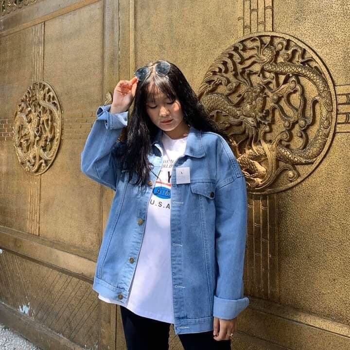 [HCM]Áo khoác jean nữ xanh form rộng - áo khoác jeans cô gái đại dương size M-L-XL