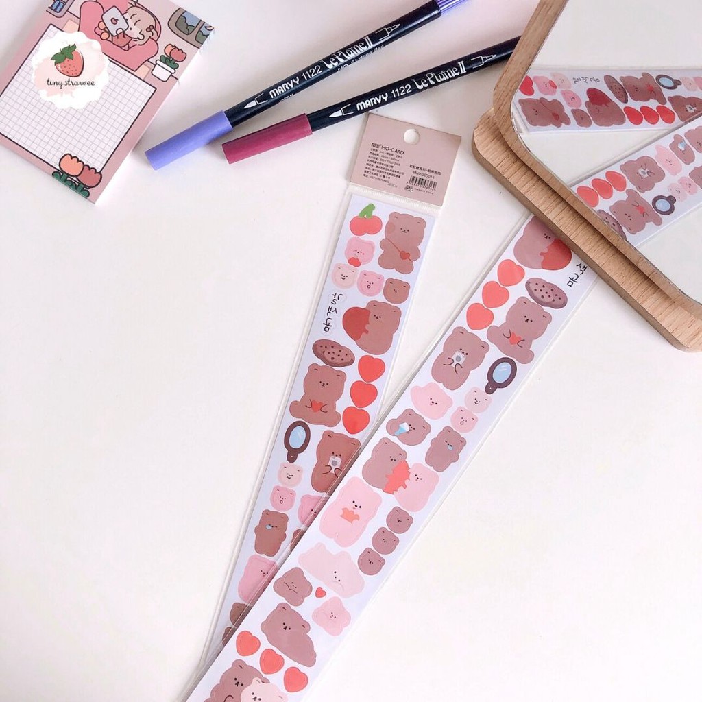 Set 2 dải sticker Hàn hình gấu mập
