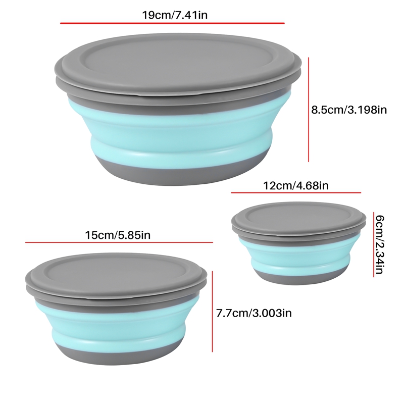 3Pcs/Set Bowl Sets Silicone Folding Lunch Box Folding Bowl Portable Silicone Folding Bowl Foldable Salad Bowl with Lid