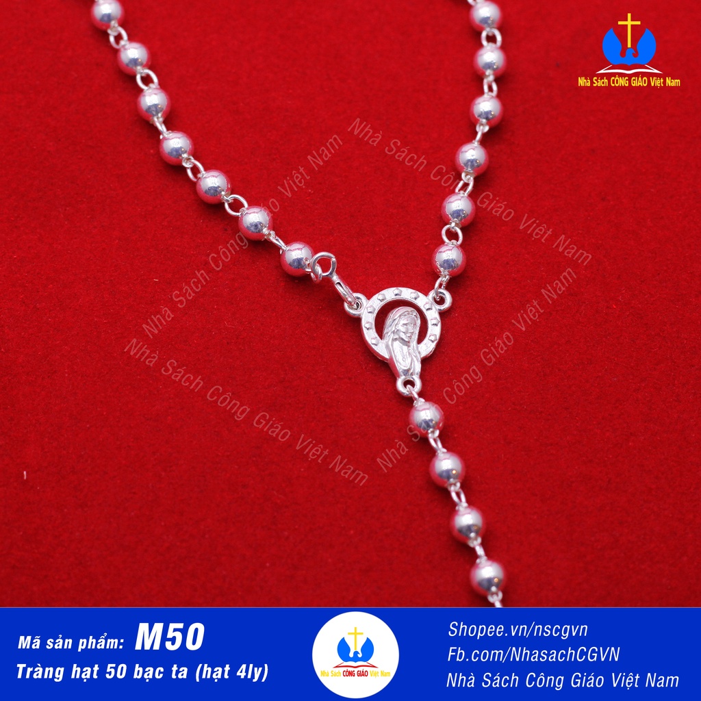 Chuỗi Tràng Hạt Mân Côi M50 bạc ta nguyên chất - Hạt 4ly - dài 31cm  - Nhà Sách Công Giáo Việt Nam
