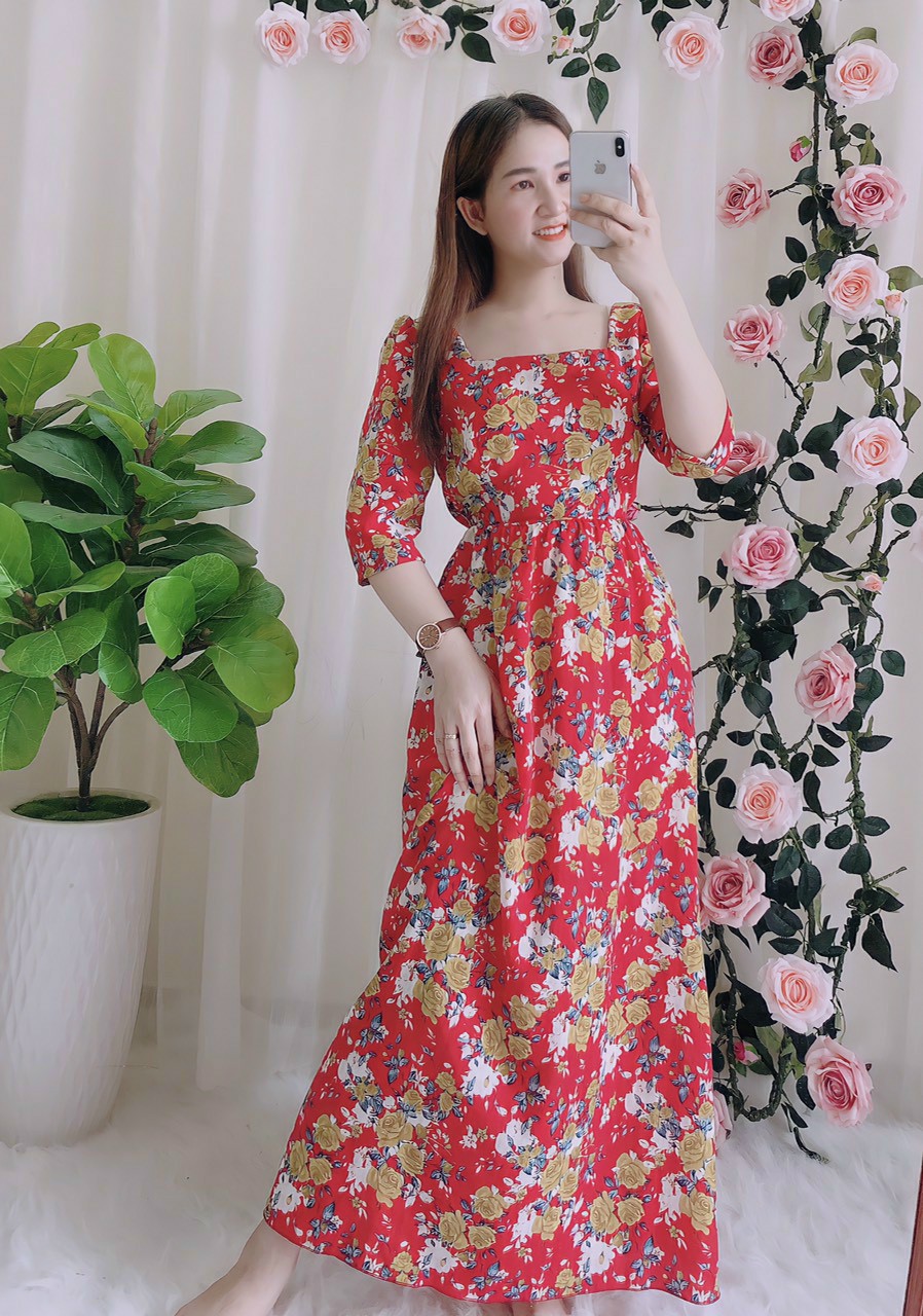 Maxi voan hoa tay lỡ-QH#damnu