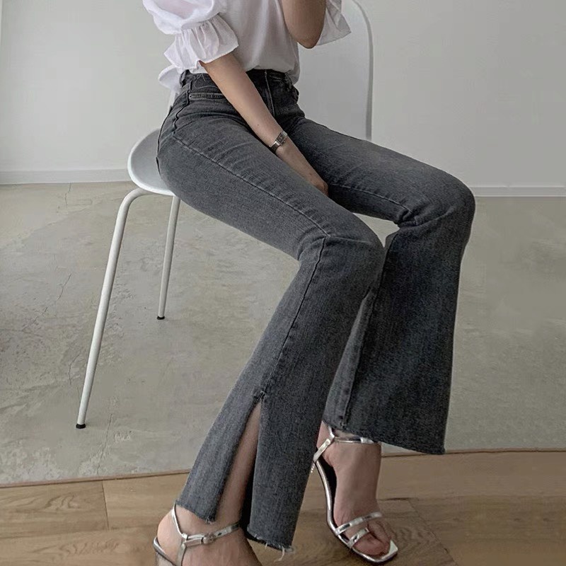 Quần Jeans dài cạp siêu cao quần jeans ống loe quần jean phong cách_j13