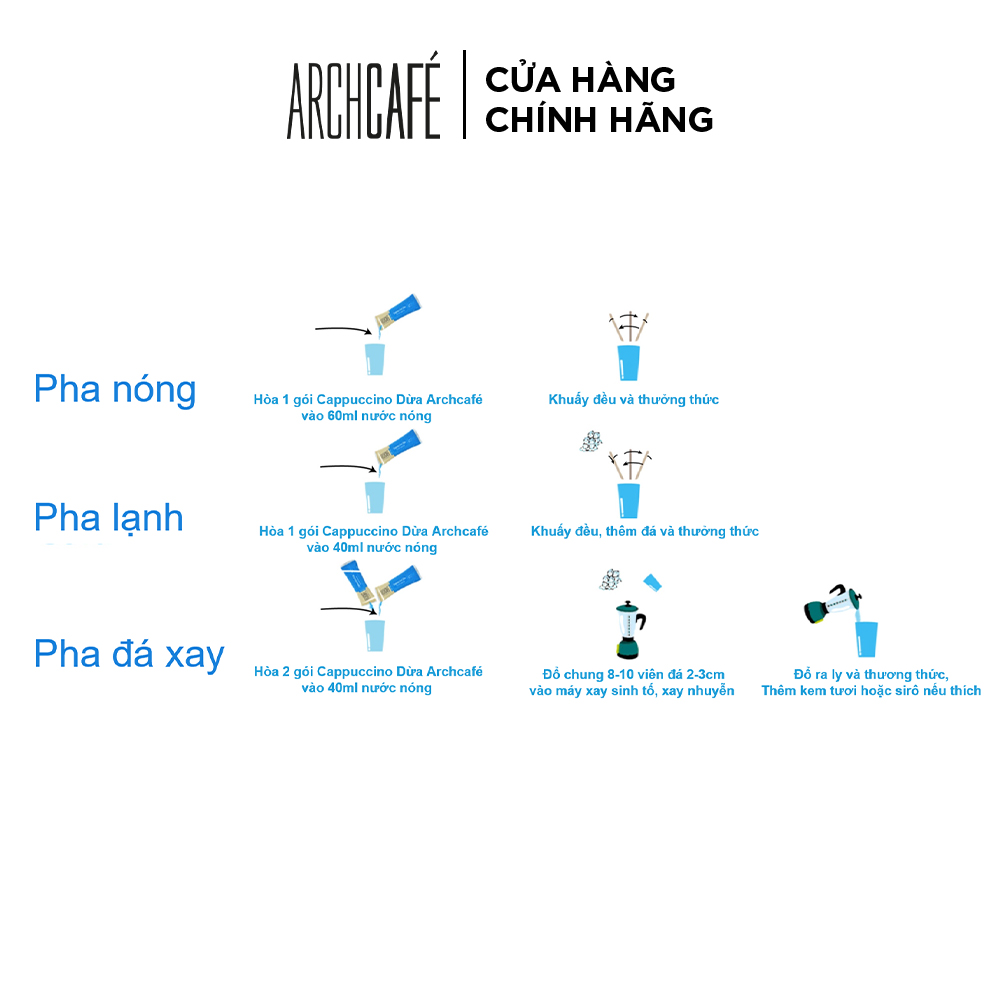 Túi Cà phê Cappuccino Dừa - Cafe hoà tan Archcafé (túi 50 gói x 20g)