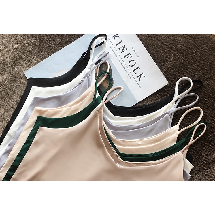 Áo hai dây lụa MACDOME cổ tim thiết kế chất lụa satin cao cấp mặc trong vest, blazer AD002
