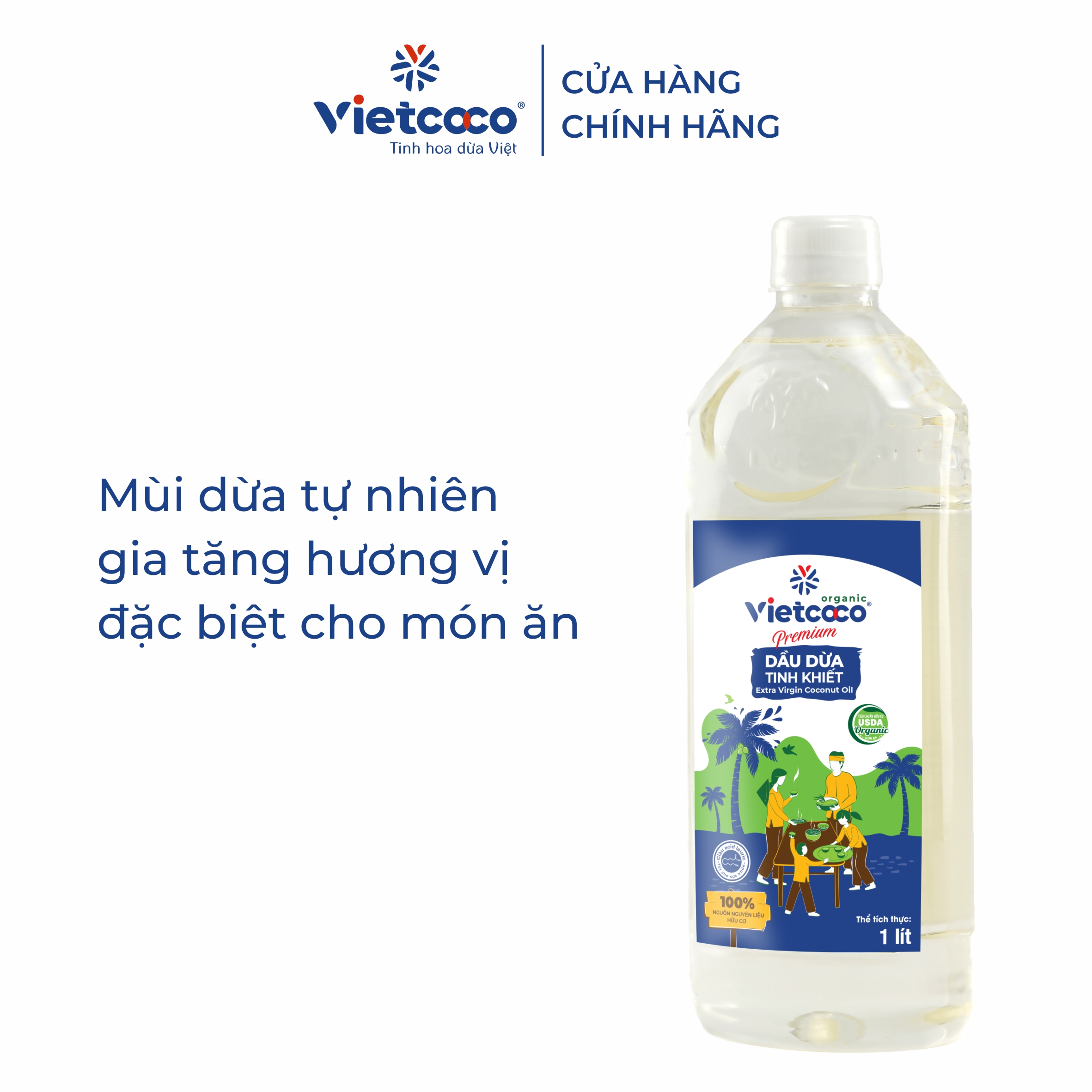 Dầu Dừa Nguyên Chất Organic - Tinh Khiết Vietcoco : chai pet 1 lít