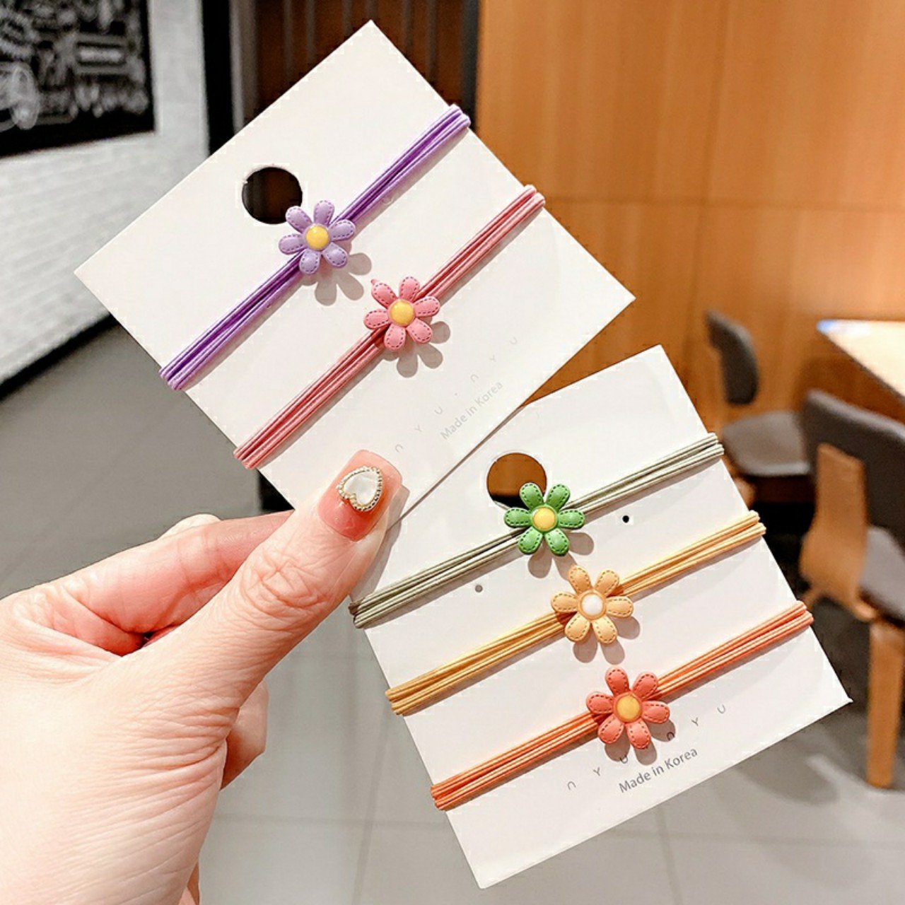 BỘ 05 CỘT HOA 6 CÁNH PASTEL - CỘT TÓC LEN MÀU DẠ QUANG