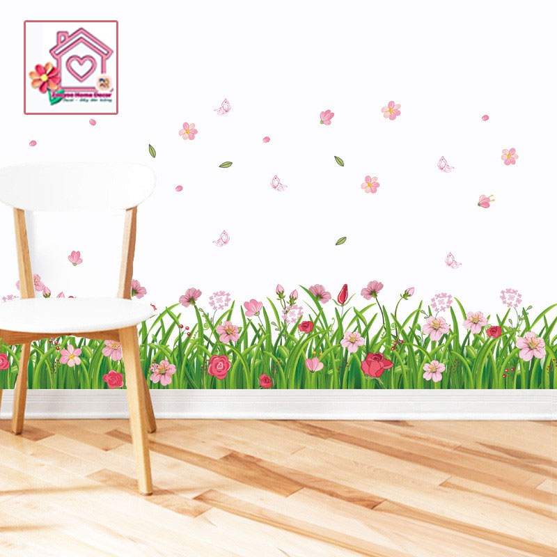 Decal dán tường Chân tường Hoa Bướm Hoa Hồng XL7189 trang trí tường phòng khách phòng ngủ - Sticker - Miếng dán tường - Hình dán