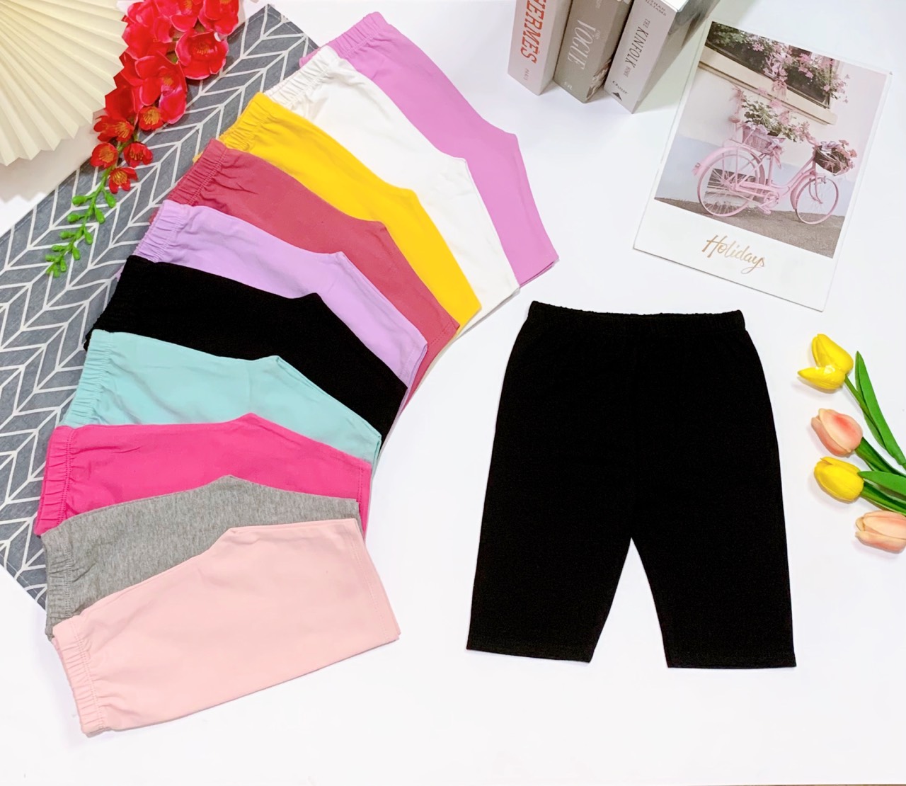 (Bé 9-20kg) Quần legging lửng thun cotton cho bé gái