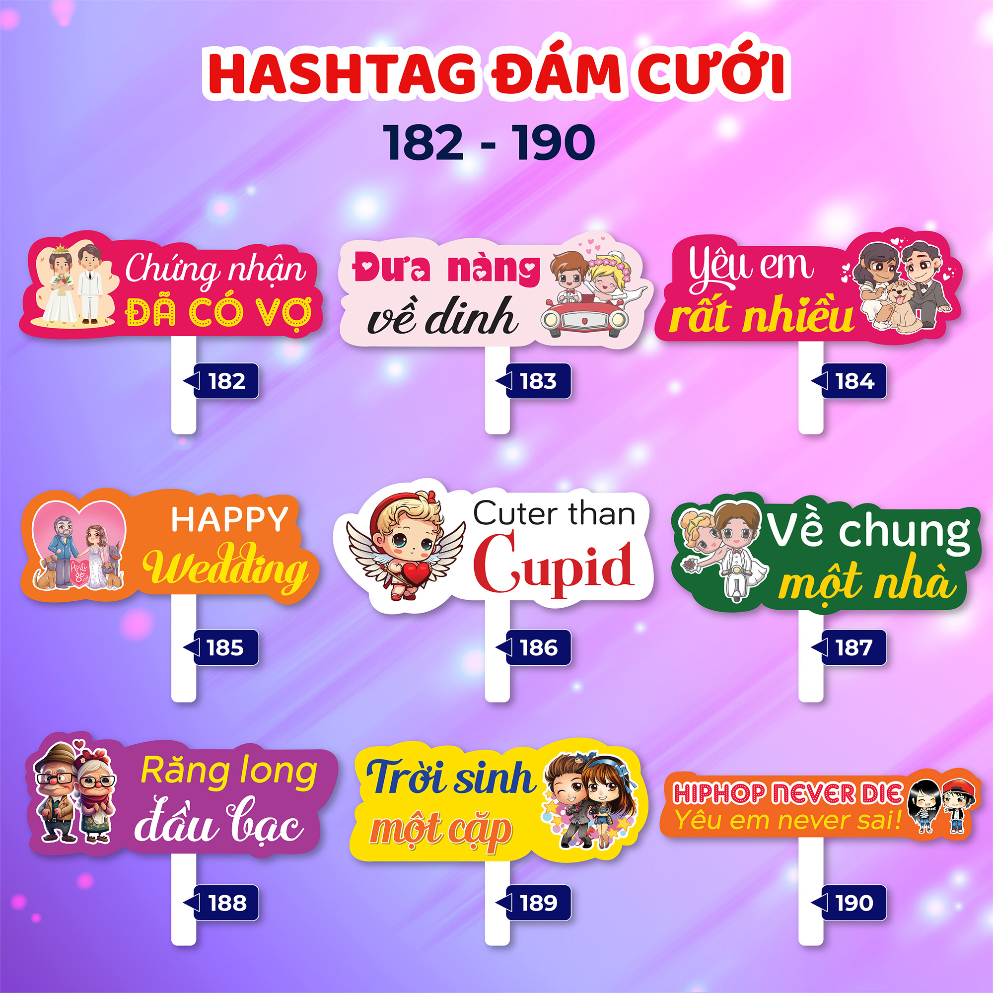 Bảng hashtag cầm tay chụp hình đám cưới (MS 173 - 200)