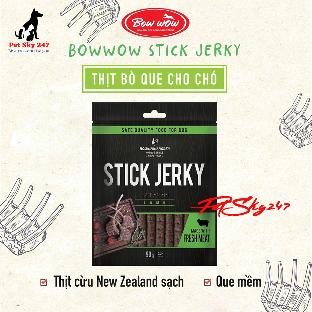 Thức Ăn Vặt Snack Thịt Cừu Que Cho Chó Bow Wow Beef Jerky 500g