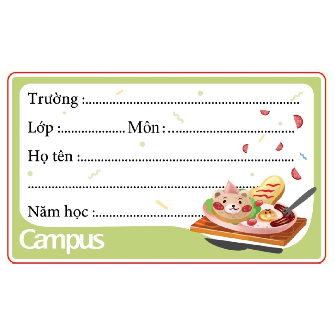 Combo 5 túi Nhãn Vở Food Campus NT-FOD12 (12 Nhãn/Xấp)