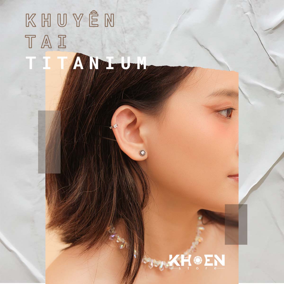 (1 chiếc) Khuyên Đá Tròn hoa văn - Titanium - Khoen Store