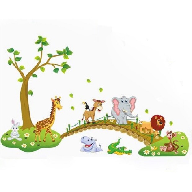 Decal dán tường hình thú qua cầu KT 18x 16m