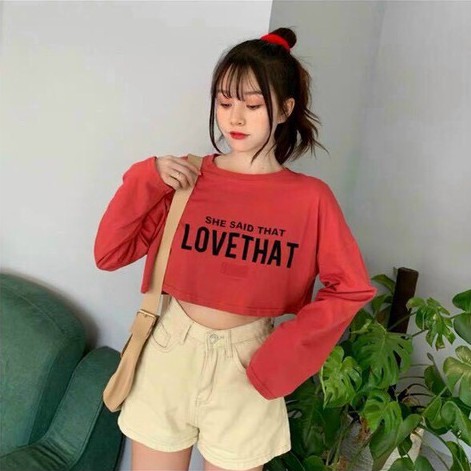 [HCM]Áo Crotop Tay Dài Phom Rộng Love That