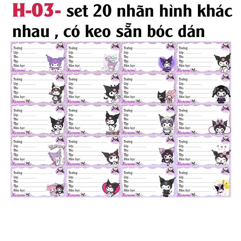 Nhãn vở Kuromi - Nhãn dán Kuromi (nhiều mẫu đẹp xinh)