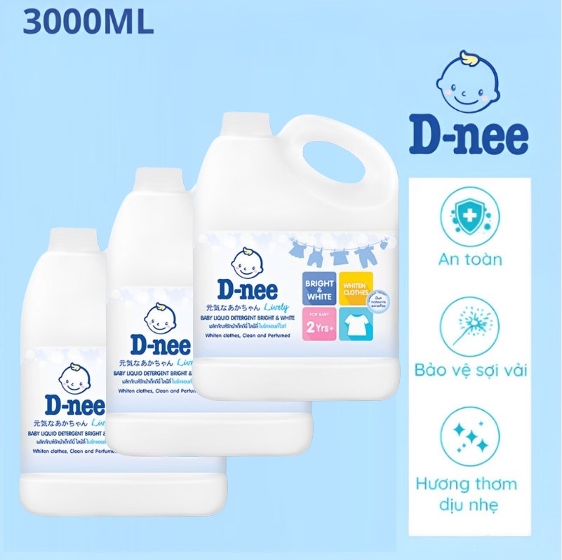 Combo 3 Can Nước giặt quần áo em bé Dnee 3000ml an toàn, Chính hãng tem đại thịnh ..