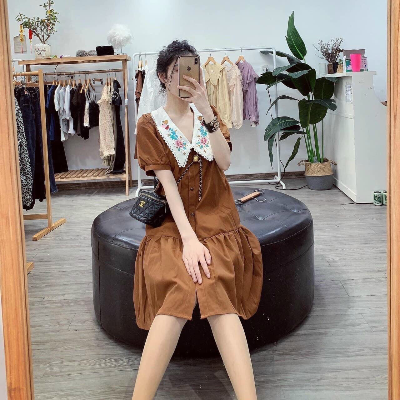 Đầm kate lụa cổ V xinh sắn