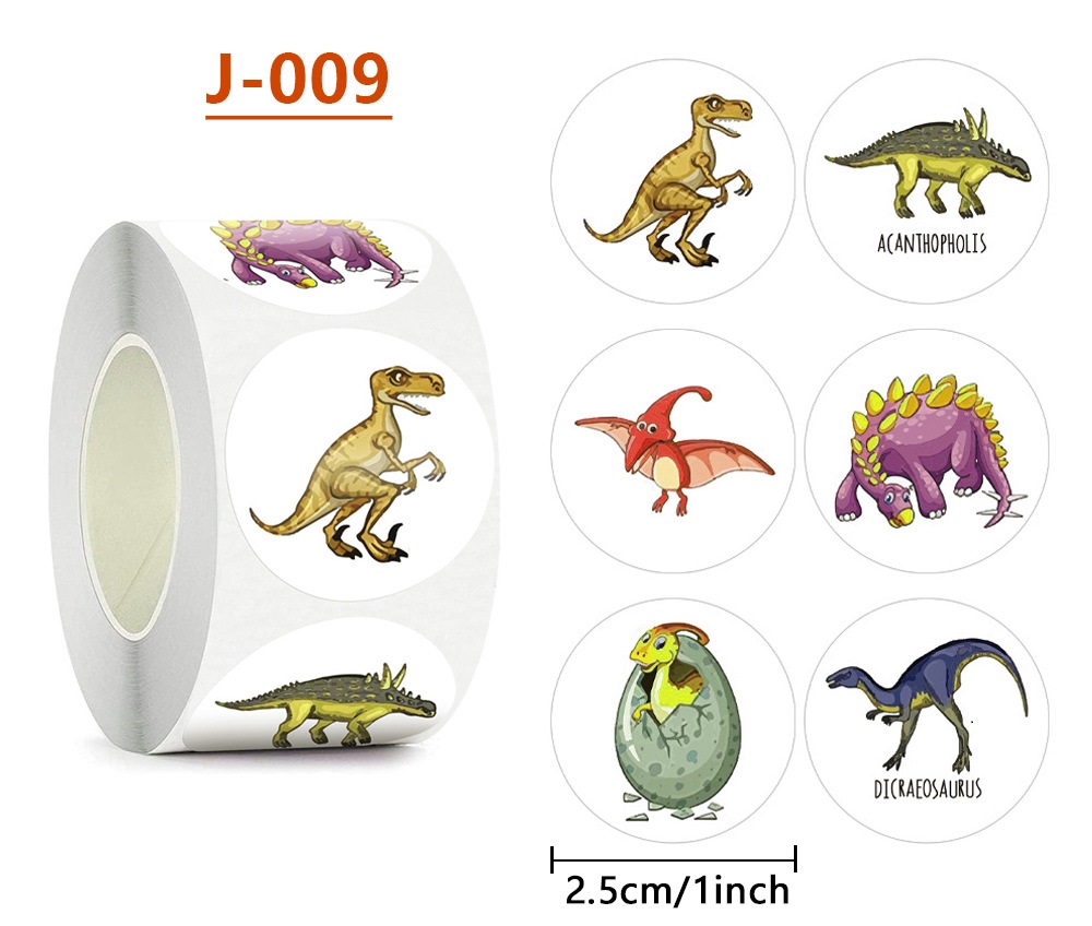 Cuộn 500 tem Sticker Hình khủng long dễ thương cho bé - 2.5cm