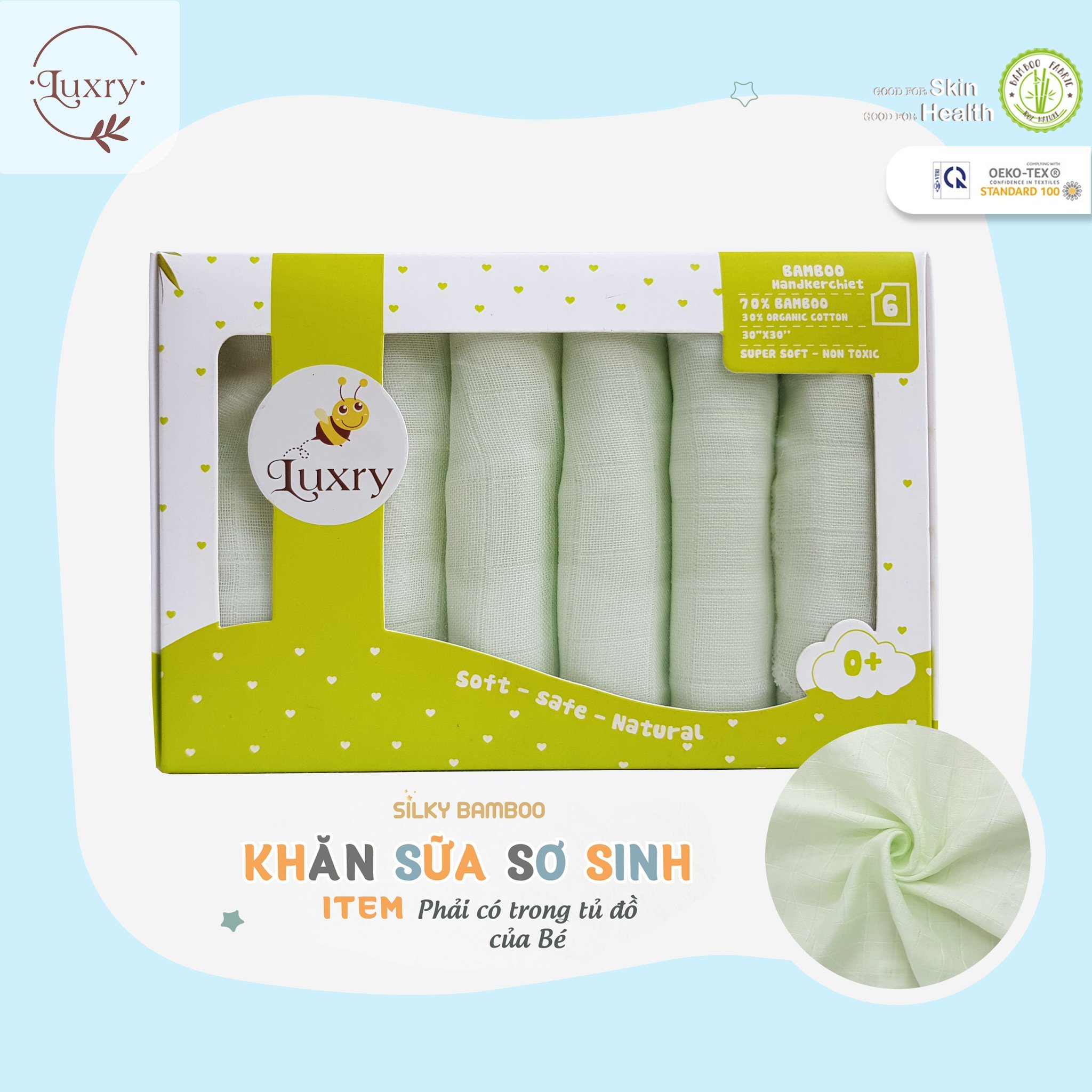Khăn sữa luxry vải sợi tre mềm mại set 6 cái