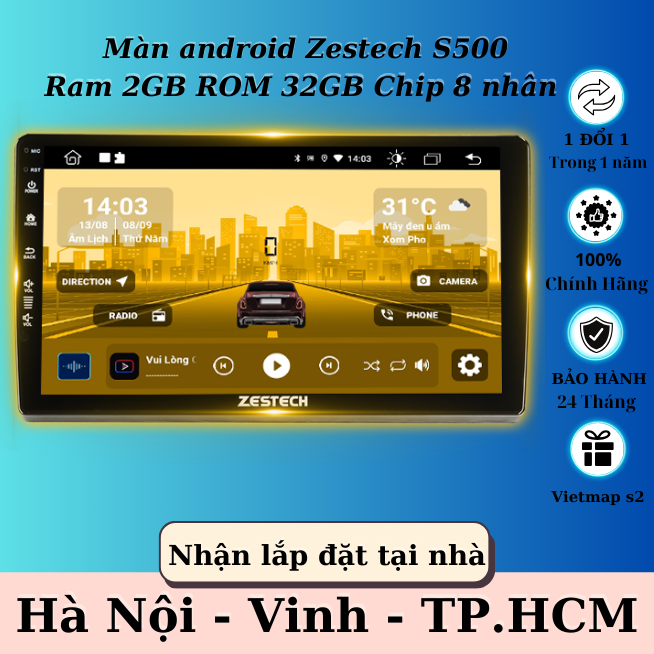 Màn hình android zestech s500 ram 2gb rom 32gb chip 8 nhân chính hãng
