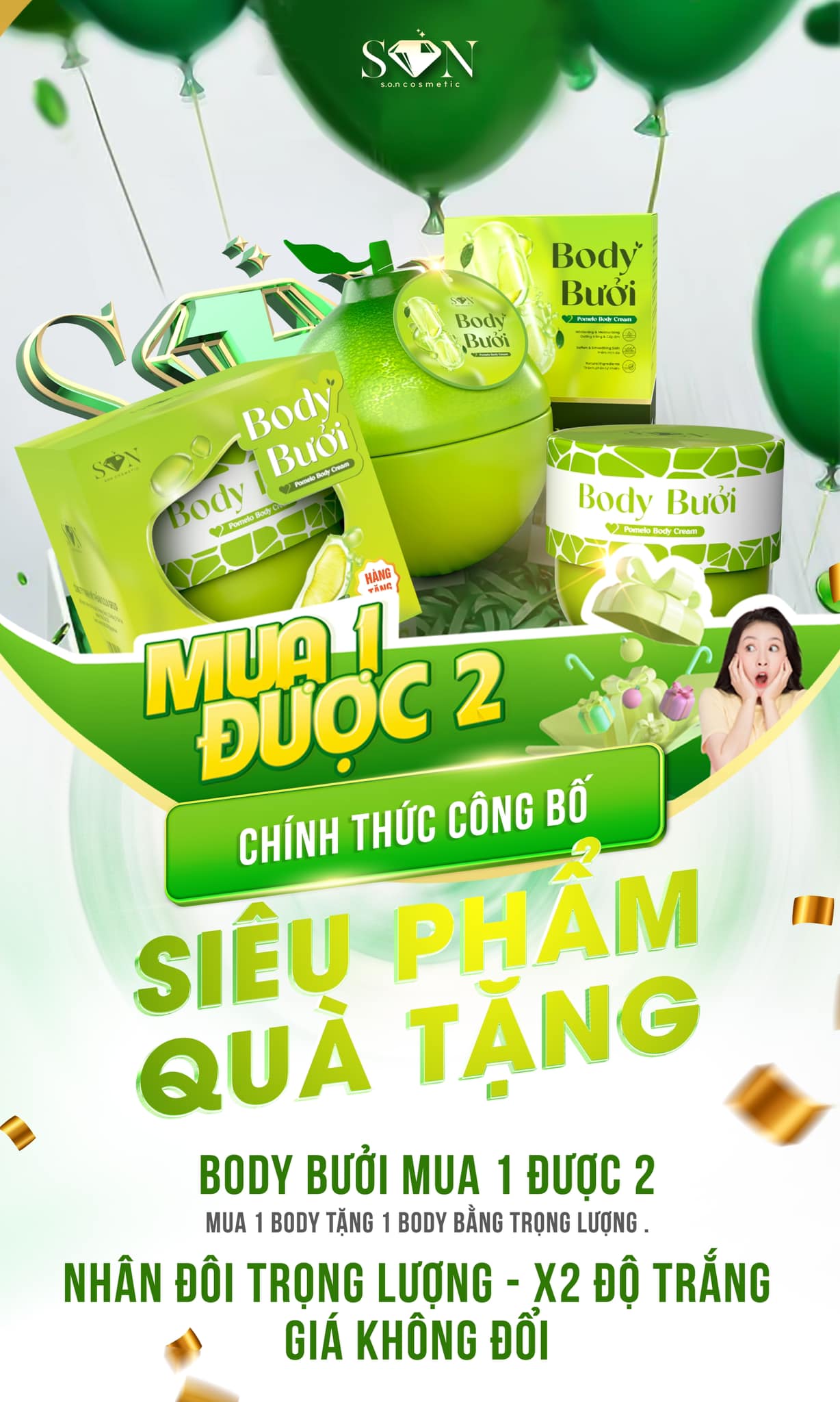 Kem body bưởi tặng 1 body bằng trọng lượng x2 độ trắng