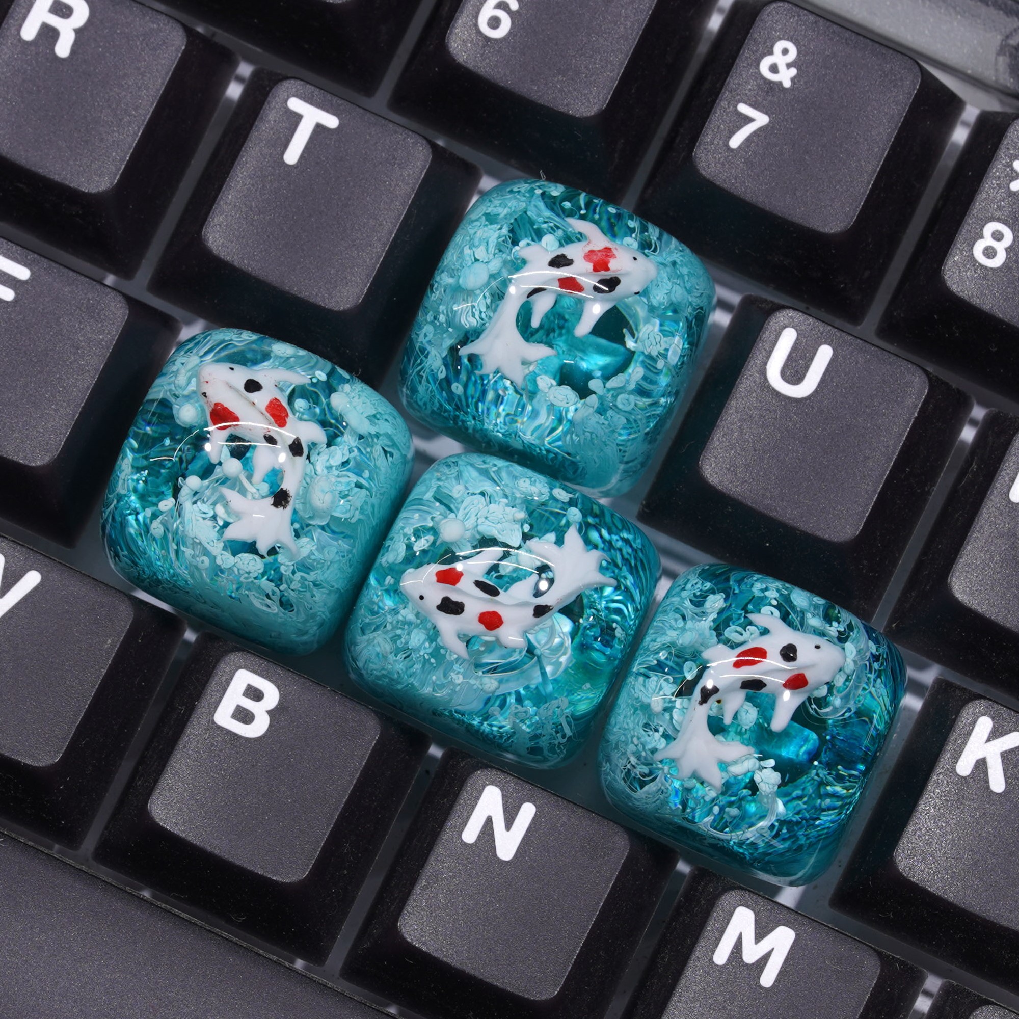 49Fzone - Keycap bàn phím cơ, Keycap artisan, Keycap cá Koi Aqua White