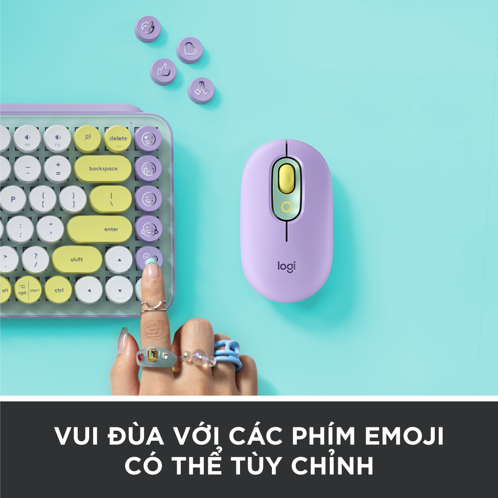 Bàn phím cơ không dây bluetooth | USB Logitech POP KEYS - với 8 phím emoji có thể điều chỉnh, switch tactile, kết nối 3 thiết bị
