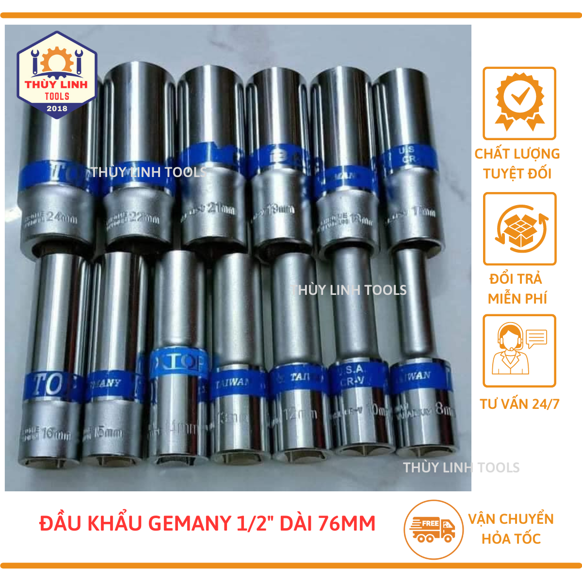 Đầu khẩu ( tuýp) KINGTONY 1/2" Lục giác  (Đầu khẩu lục giác- Dài 76mm)- THÙY LINH TOOLS