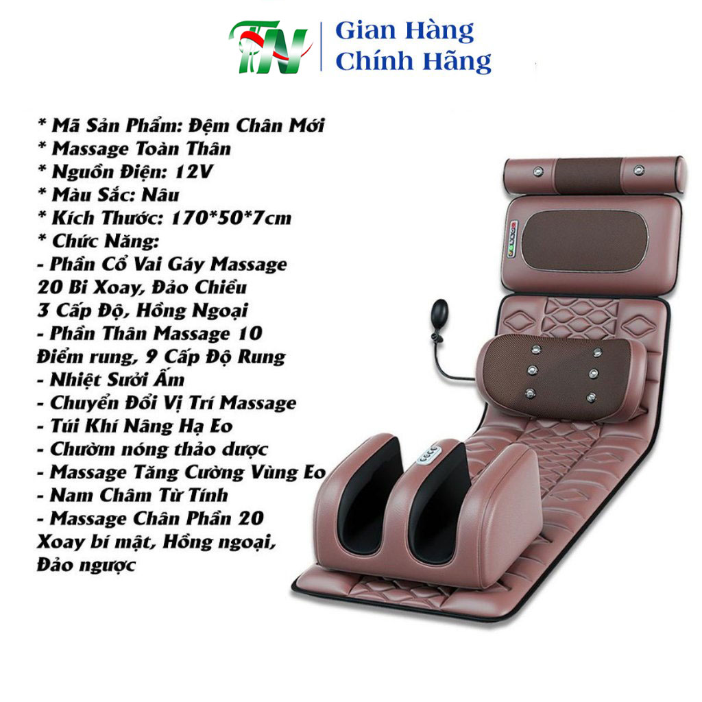 Đệm massage toàn thân, Ghế massage phục hồi giảm đau nhức hỗ trợ tuần hoàn máu, Nệm mat xa tại nhà kèm massage chân