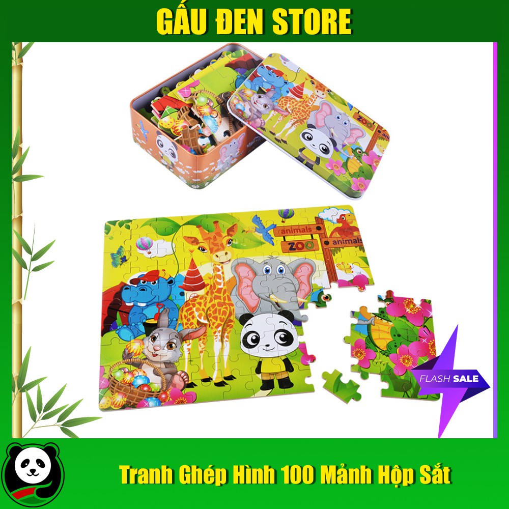 Tranh xếp hình 100 mảnh gỗ hộp sắt cho bé 4-10 tuổi