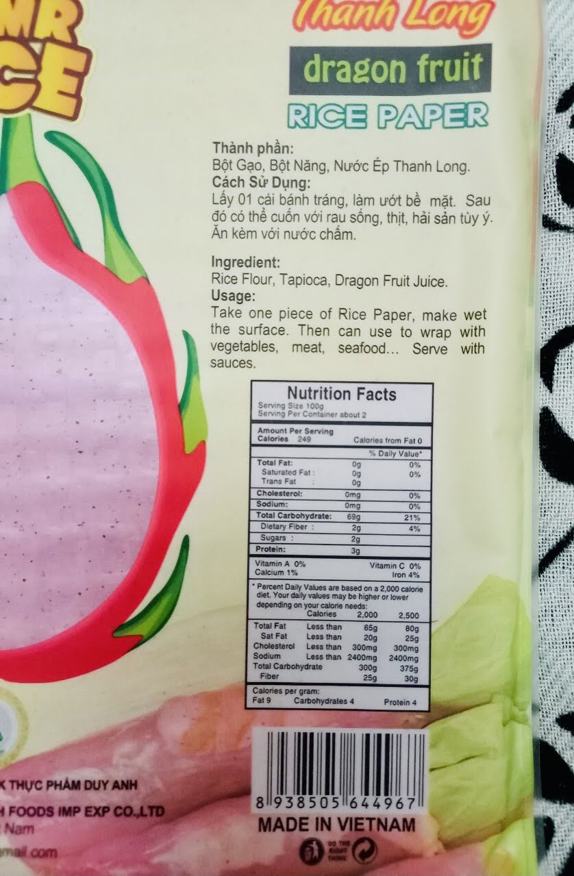 Bánh tráng thanh long Mr.Rice Duy Anh Foods gói 200gr