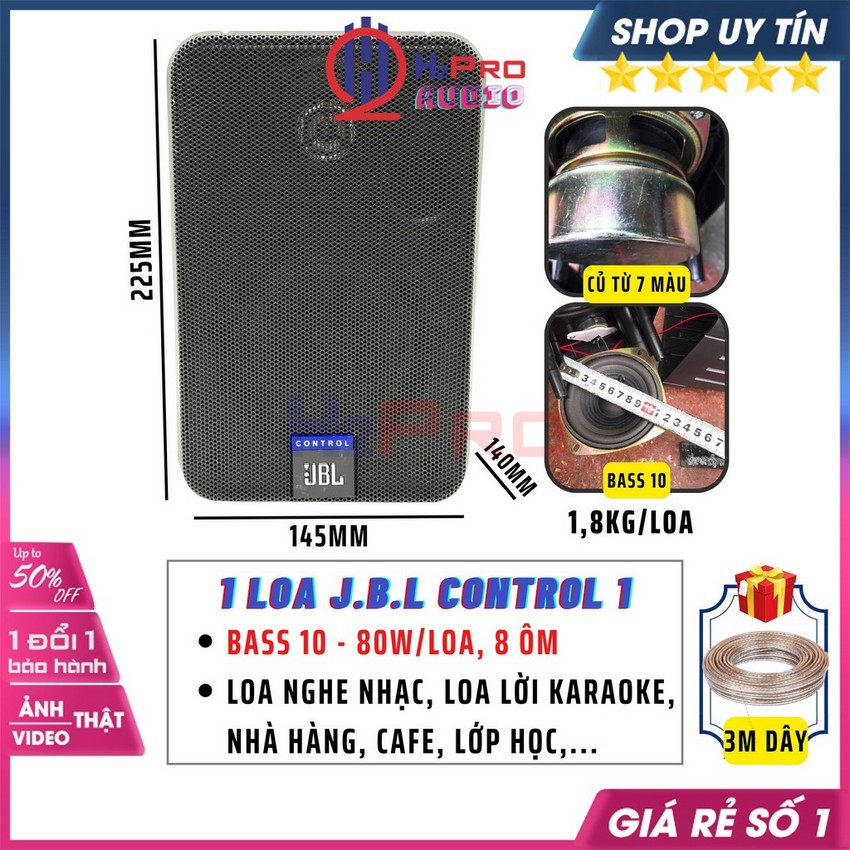 1 Loa J.B.L Control 1 80W Nghe Nhạc Hay, Trợ Lời Karaoke, Loa Treo Tường Quán Cafe, Nhà Hàng-Quà 30K 3M Dây-H2Pro Audio