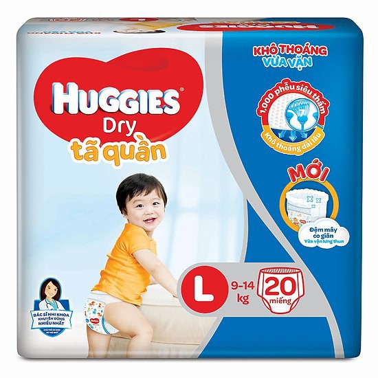 Tã Quần Huggies Dry Size L 20 Miếng (Dành Cho Trẻ 9-14kg)