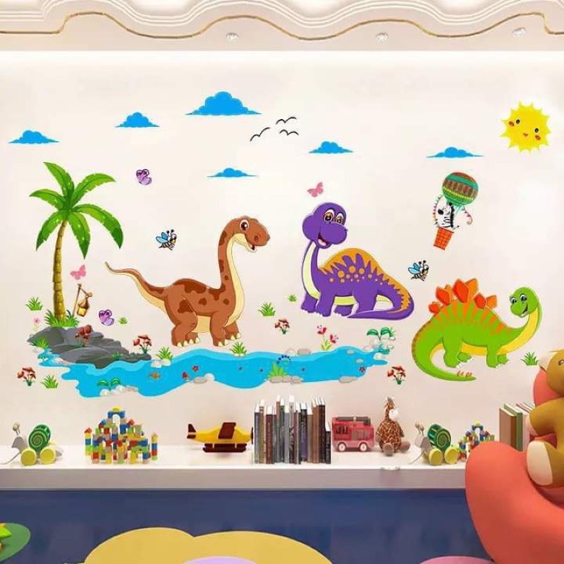 Decal dán tường cho bé trăng sao và khủng long