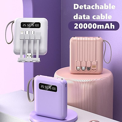 PIN SẠC DỰ PHÒNG 20000MAH DI ĐỘNG VỚI ĐÈN LED, ĐI KÈM 4 DÂY CÓ THỂ THÁO RỜI - SẠC AN TOÀN - NHANH CẤP TỐC