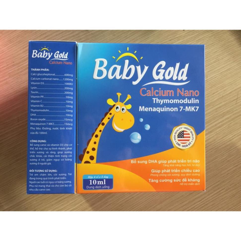 [HCM]Baby Gold Calcium Nano ( Hộp 4 Vỉ X 5 Ống 10Ml) giup phát triển chiều cao tăng cường sức đề kháng phát triển trí não